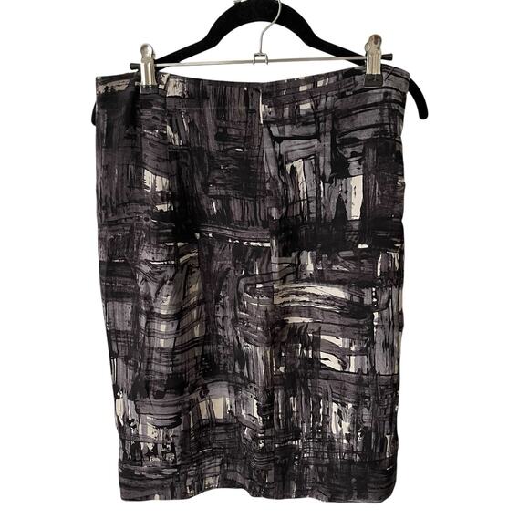 VINCE 6 Pencil Skirt Gray Black White Printed Career Silk Blend - Picture 1 of 12
